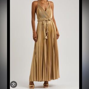 Alice and Olivia Tresa Pleated Metallic Maxi Gown